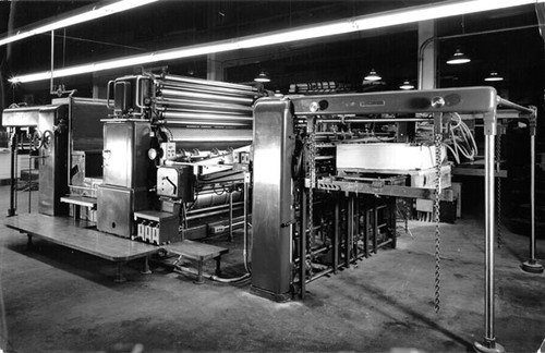 [Printing press at the Recorder Printing and Publishing Company]