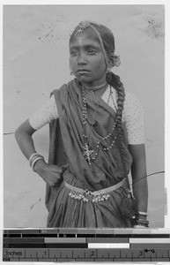 Woman of the Reddi caste in feast dress, India, ca. 1900-1920