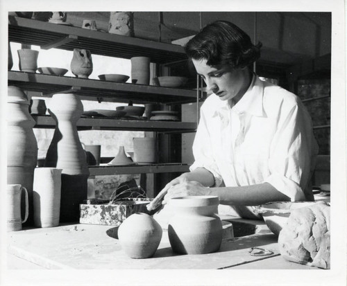 Woman with ceramics, Scripps College