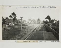 Town of Fulton, California, along railroad tracks, about 1908