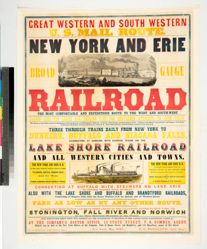 Great western and south western U.S. Mail Route. New York and Erie broad gauge railroad ... (New York, May, 1855.)