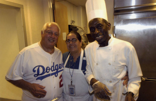 Tommy Lasorda with cooks at Dodger Stadium