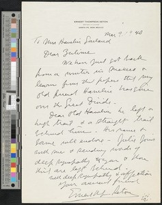 Ernest Thompson Seton, letter, 1940-03-09, to Zulime Garland
