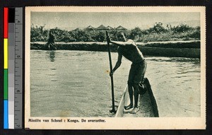 Boatman poling on the water, Congo, ca.1920-1940