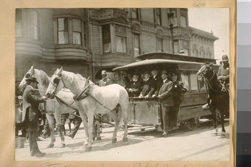 Father of James Rolph Jr. driving the last horse car on Market St