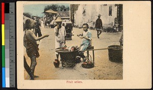 Children selling fruit in the street, Shantou, Guangdong, China, ca.1920-1937