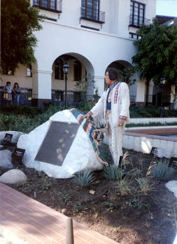 Indian plaque dedication with Iron Eyes Cody