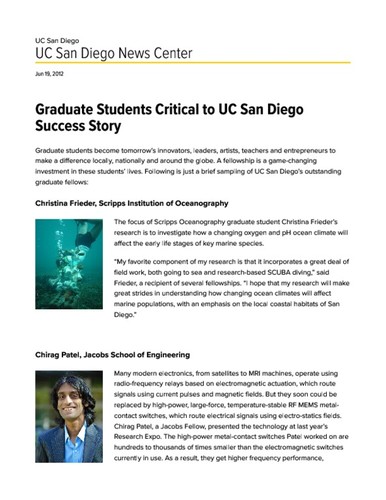 Graduate Students Critical to UC San Diego Success Story
