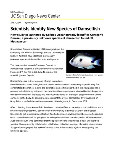 Scientists Identify New Species of Damselfish