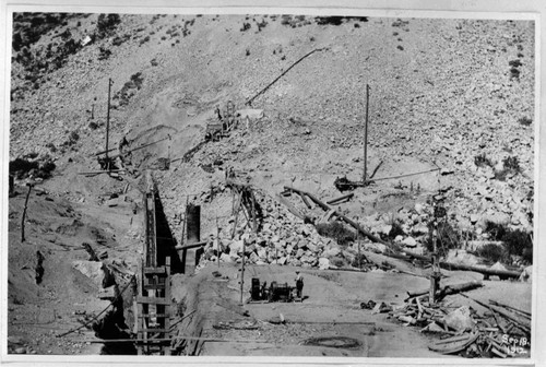 Copies of old construction photos at Lundy Dam