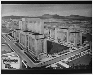 Plan for the Los Angeles Civic Center showing key buildings, 1952