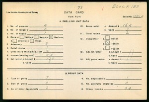 WPA Low income housing area survey data card 73, serial 1380A