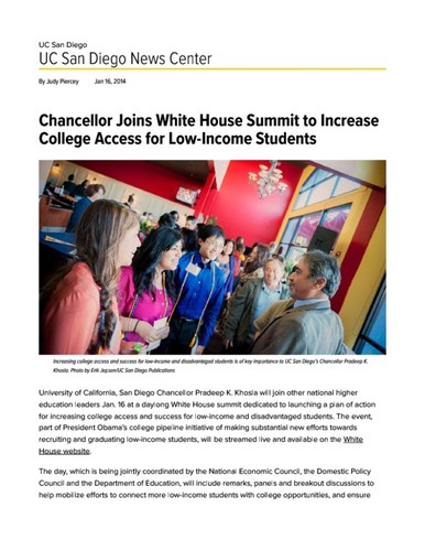 Chancellor Joins White House Summit to Increase College Access for Low-Income Students