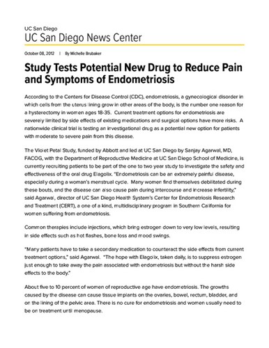 Study Tests Potential New Drug to Reduce Pain and Symptoms of Endometriosis