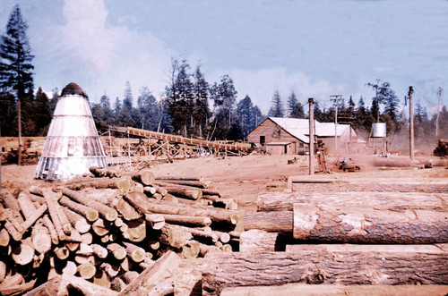 Logs, teepee burner and mill--Soper-Wheeler Company