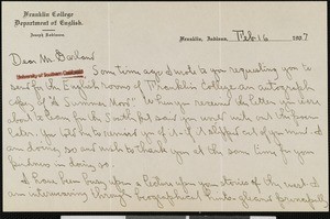 Joseph Robinson, letter, 1907-02-16, to Hamlin Garland