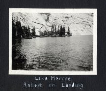 "Lake Merced, Robert on Landing," Hansen camping trip to Yosemite