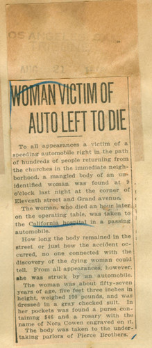 Woman victim of auto left to die