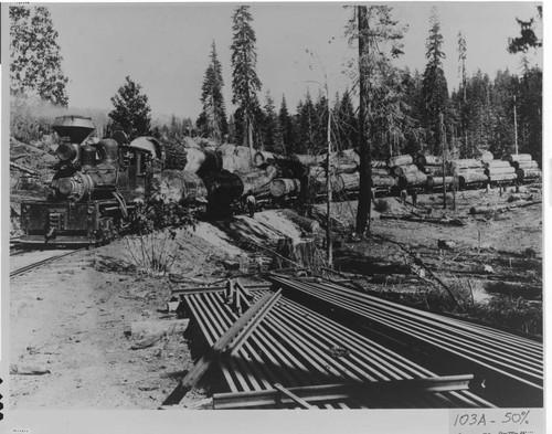 The "Sierra" was a 42-ton Shay-type geared locomotive. operated by the Shaver Lake Railroad