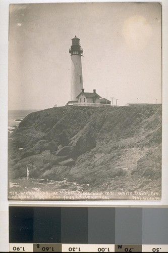 Lighthouse at Pigeon Point, built 1871, white light can be seen 15 miles, has 4 keepers, California. No. 712