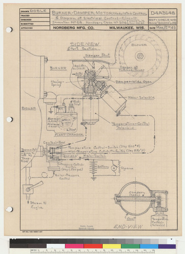 Burner-Damper-Motor: Modulated Control & Diagram of Electrical Control-Circuit, 1949