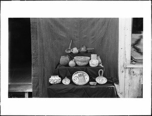 Exhibit of pottery from Indian cliff dwellers among others, 1895