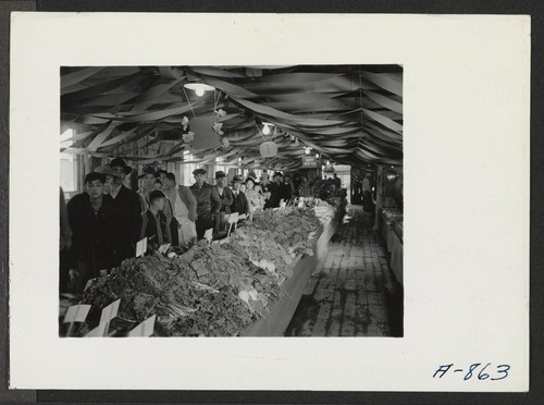 New Year's Fair. View of throngs which viewed home grown vegetables on display in the agricultural exhibit. Photographer: Stewart, Francis Poston, Arizona