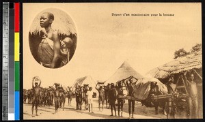 Missionary father embarks from village, Africa, ca.1920-1940