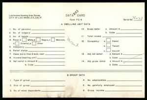 WPA Low income housing area survey data card 203, serial 36073, vacant