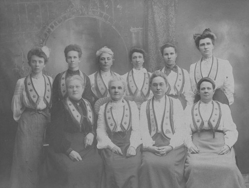 Ruby Rebekah Lodge No. 52, group portrait of officers, Orange, California, ca. 1900