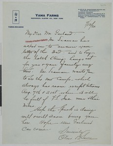 Olive B. Sarre, letter, 1920-07-12, to Hamlin Garland