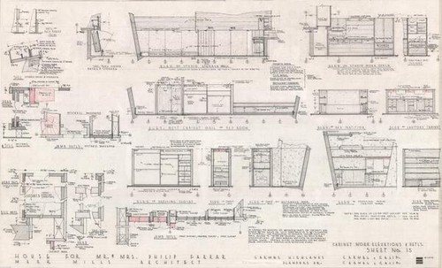 Farrar Copper Spine House, cabinet work elevations and details, sheet no. 15