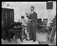 Dr. Roland R. Tileston prepares to lecture, Claremont, 1925