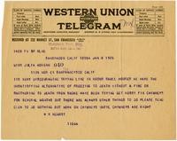 Telegram from William Randolph Hearst to Julia Morgan, January 8, 1925