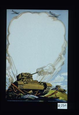 Poster depicting tanks and airplanes