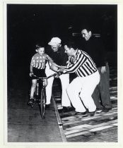 Murphy Sabatino with young track cyclist
