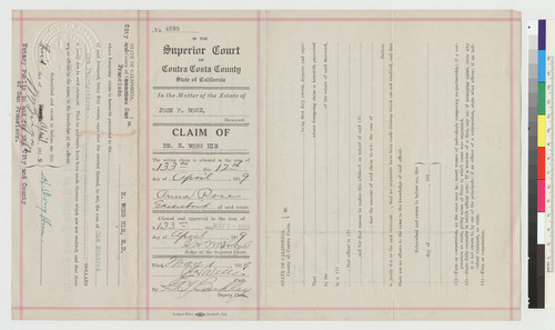 Documents pertaining to claim of H. Wong Him, M.D. to estate of John P. Rose