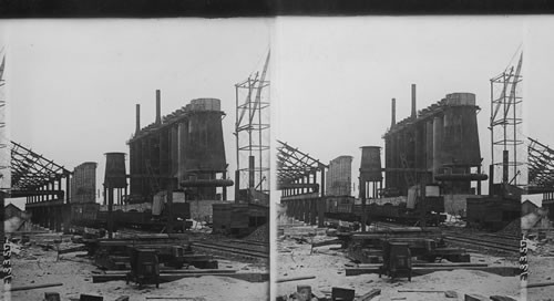 Great Blast Furnaces under construction in the Great Steel Works, Gary, Ind