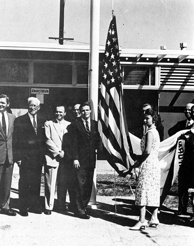 Flag Raising Ceremony at Los Angeles State College, San Fernando Valley Campus (now CSUN), 1956