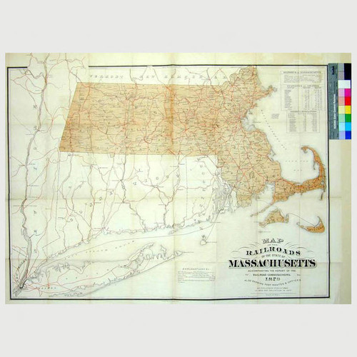 Map of the railroads of the State of Massachusetts accompanying the report of the Railroad Commissioners, 1879 : also showing post routes & offices and population of cities & towns in 1875 and valuation in 1877