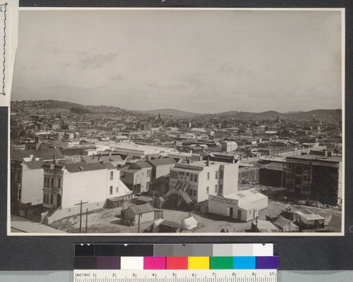 Panorama of the Mission district from Market street, cut 6 months after fire, shows great amount of reconstruction