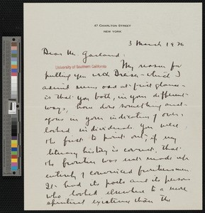 Carl Clinton Van Doren, letter, 1926-03-03, to Hamlin Garland