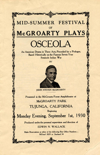 Advertisement for performance of Osceola by John Steven McGroarty