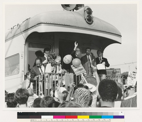 Augustus F. Hawkins gives a campaign speech on the Governor Brown Train Special