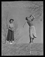 Marjorie Chapman Ferrie and Peggy Graham on the golf course at Griffith Park, Los Angeles, 1938-1939