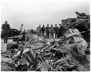 Investigating plane accident in Norwalk, 1958