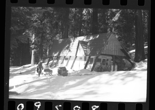 Weishar Flat, Mineral King, Buildings and utilities, Forest Service trailer under shelter in snow