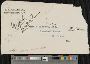 S.S. McClure Company, envelope, 1896-12-18, to Hamlin Garland