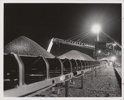 Conveyor belt, night scene, Oroville Dam construction
