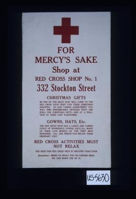 For mercy's sake shop at Red Cross Shop No. 1